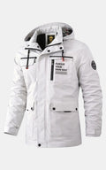 Casual Hooded Windbreaker Jacket – Waterproof Fleece-Lined Winter Coat White
