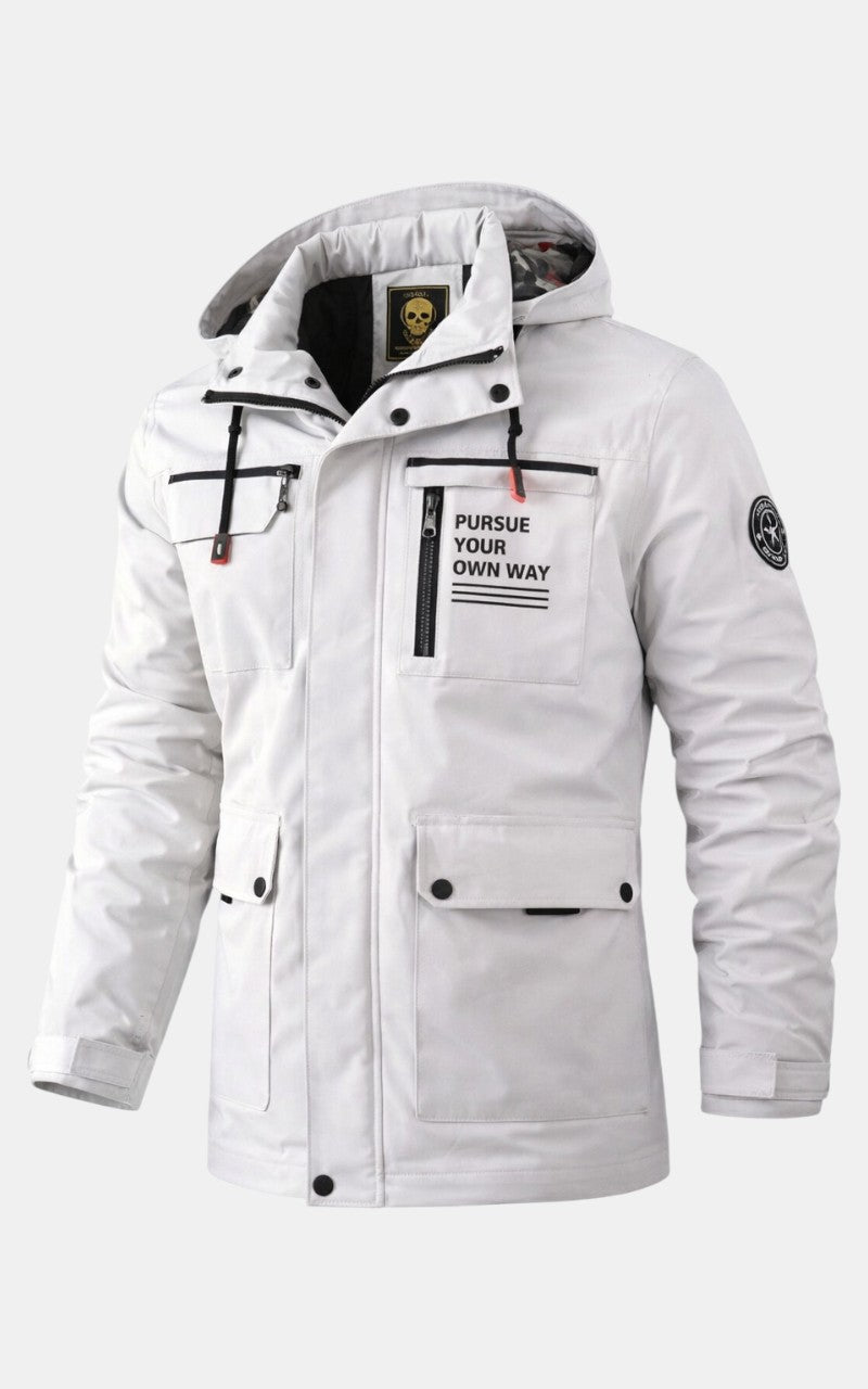 Casual Hooded Windbreaker Jacket – Waterproof Fleece-Lined Winter Coat White