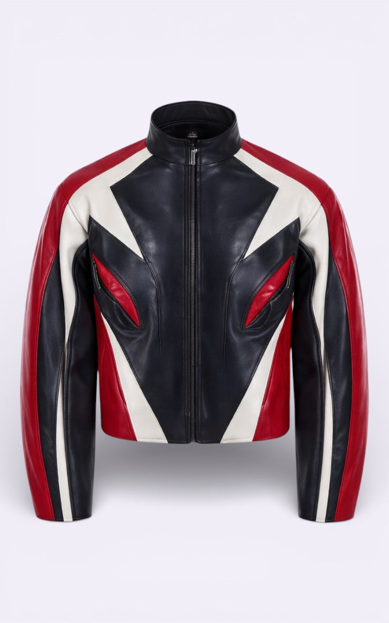 Color-Block PU Racing Jacket