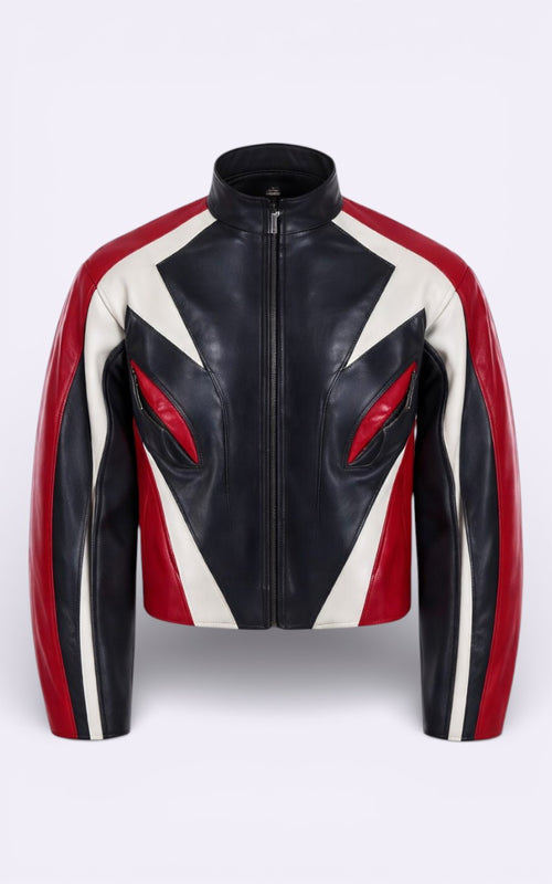 Color-Block PU Racing Jacket
