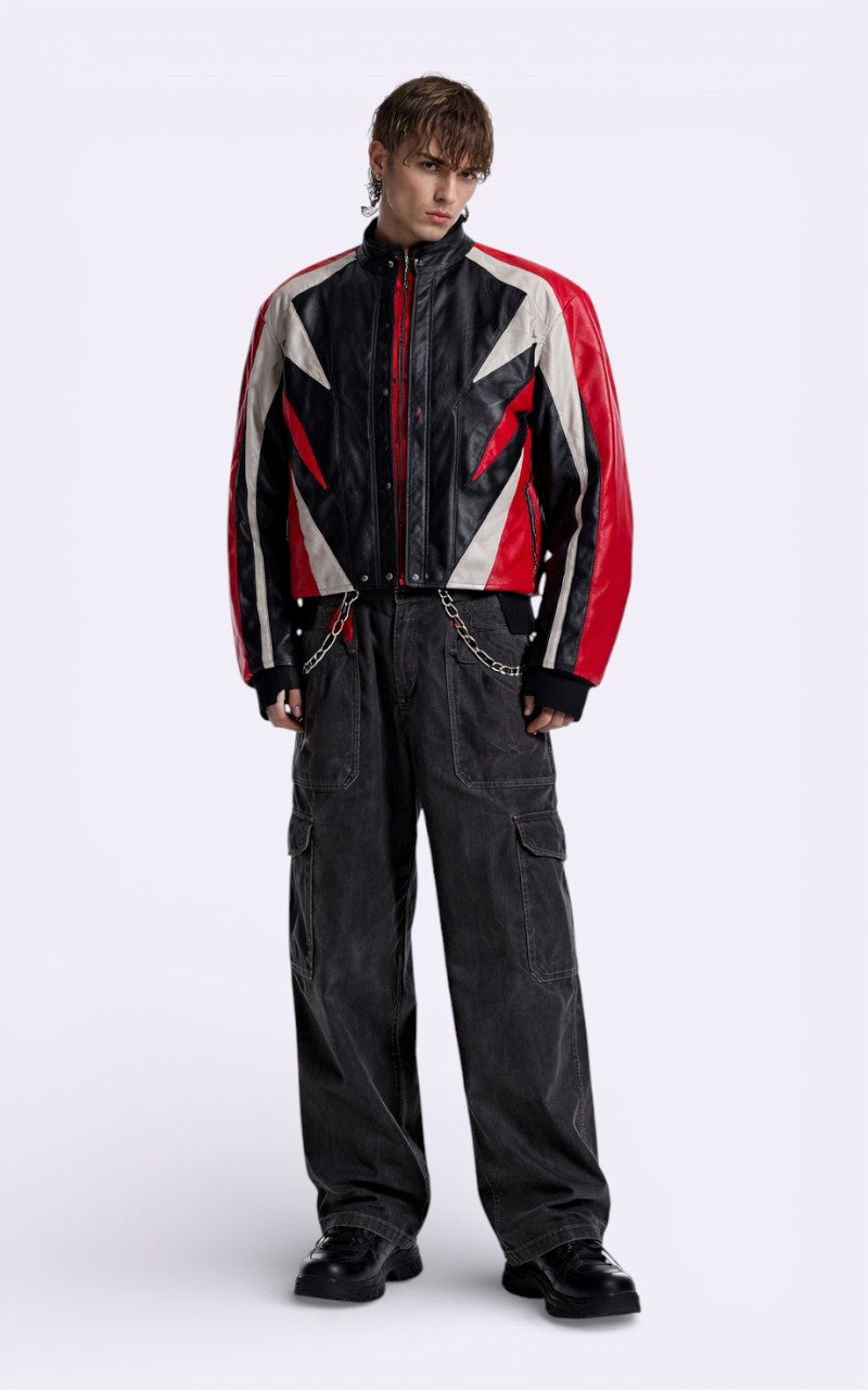 Color-Block PU Racing Jacket