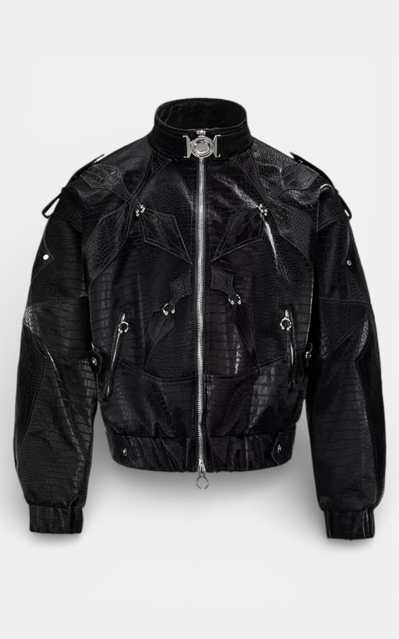 Crocodile Print PU Leather Jacket