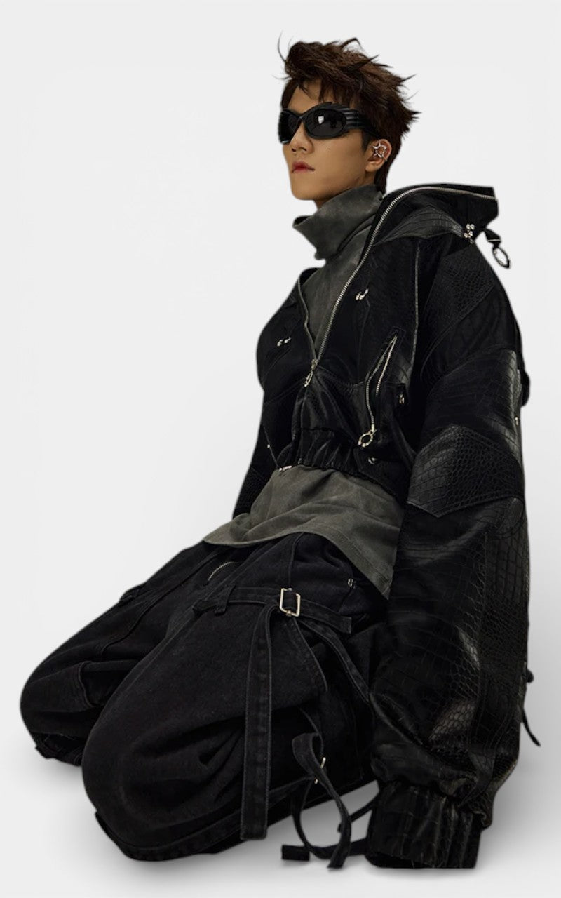 Crocodile Print PU Leather Jacket