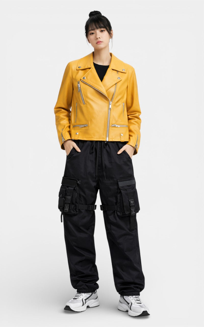 Cropped Faux Leather Biker Jacket