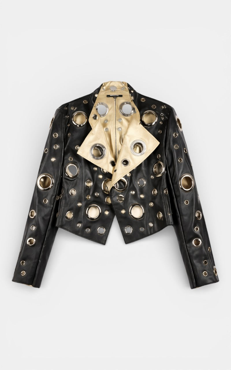 Cutout Rivet Leather Jacket