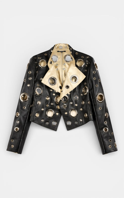 Cutout Rivet Leather Jacket