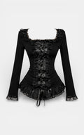 Dark Lace Patchwork Slim Long Sleeve Top