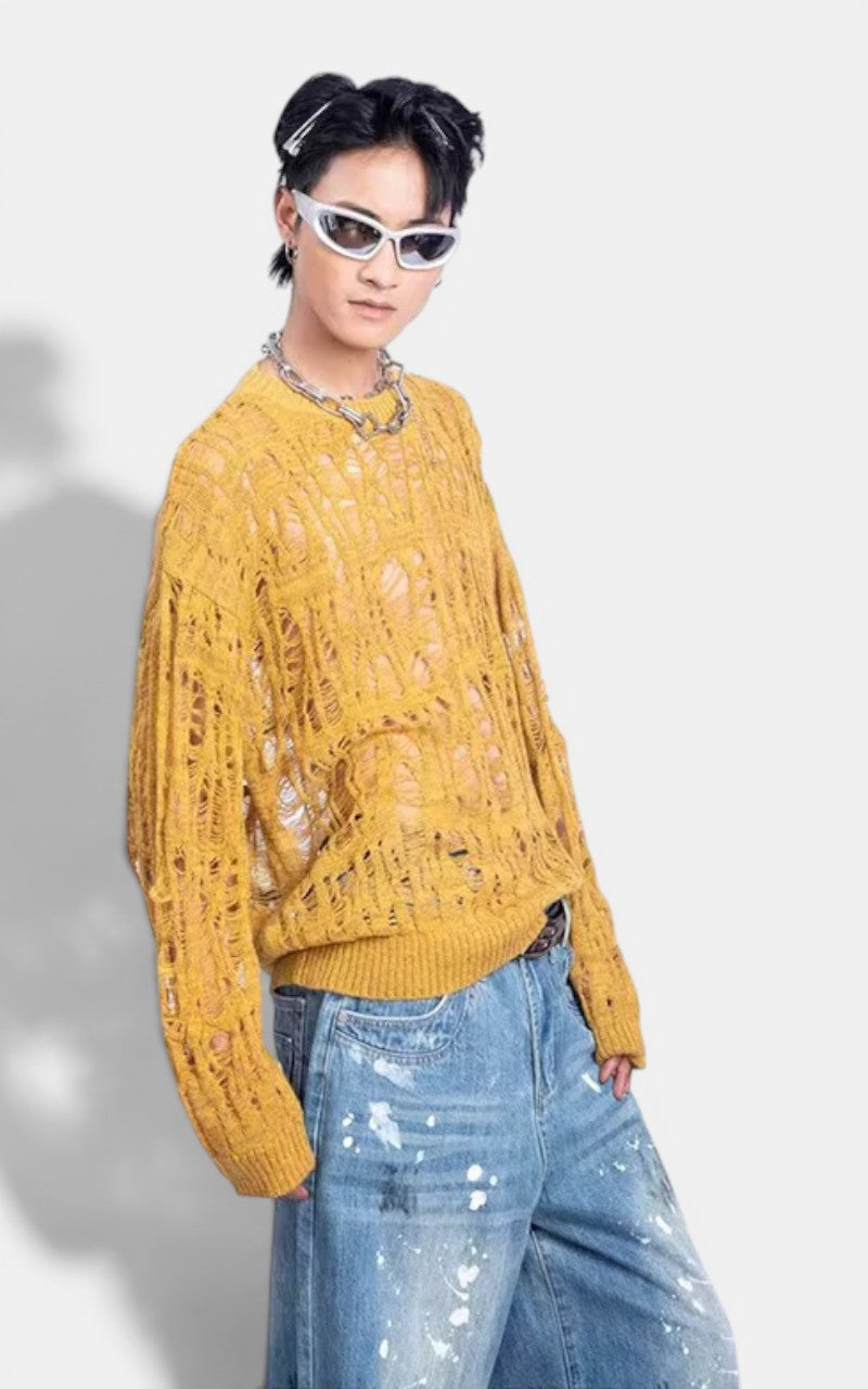 Distressed Mesh Knit Sweater