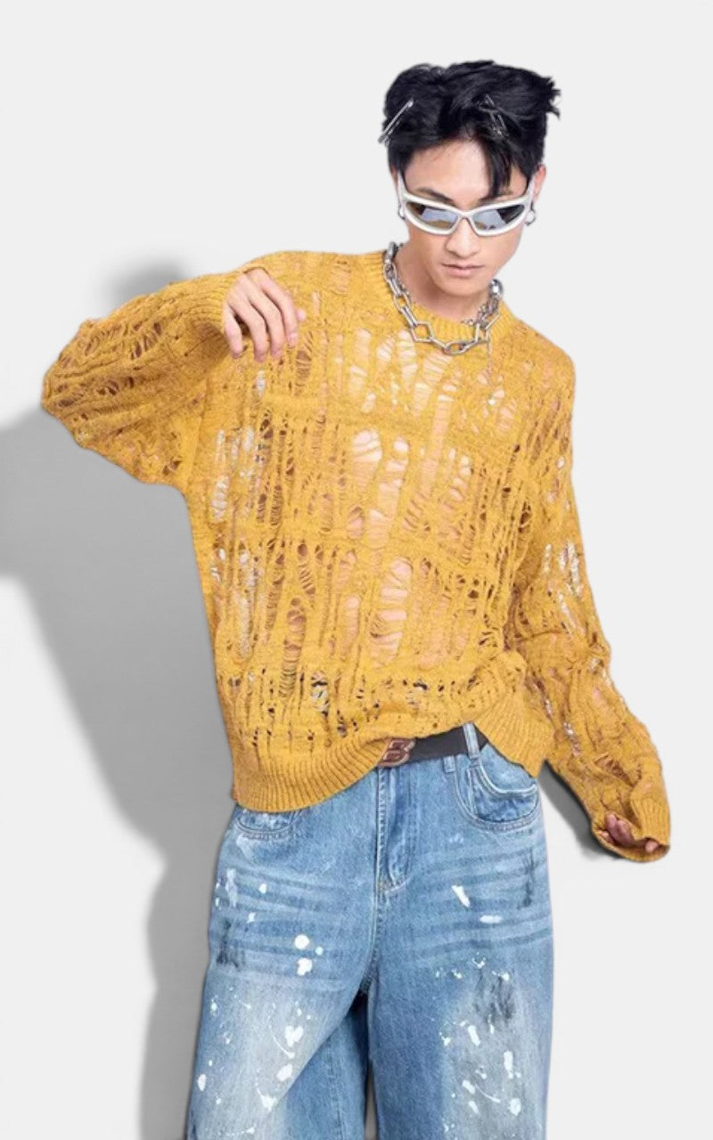 Distressed Mesh Knit Sweater