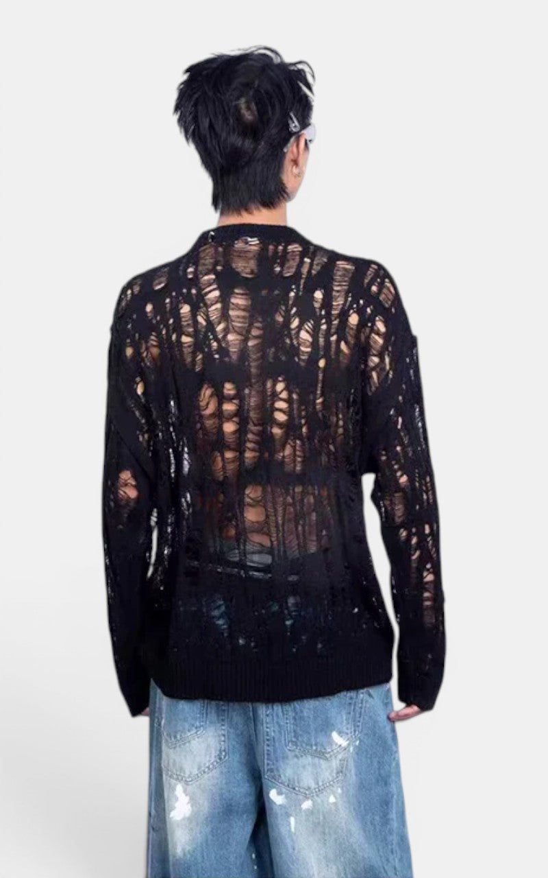 Distressed Mesh Knit Sweater