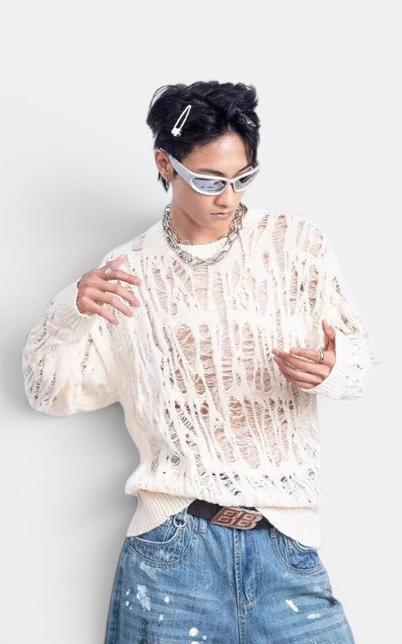 Distressed Mesh Knit Sweater