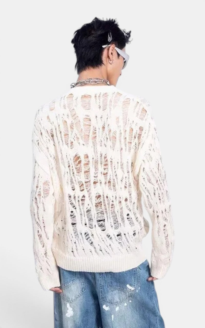 Distressed Mesh Knit Sweater