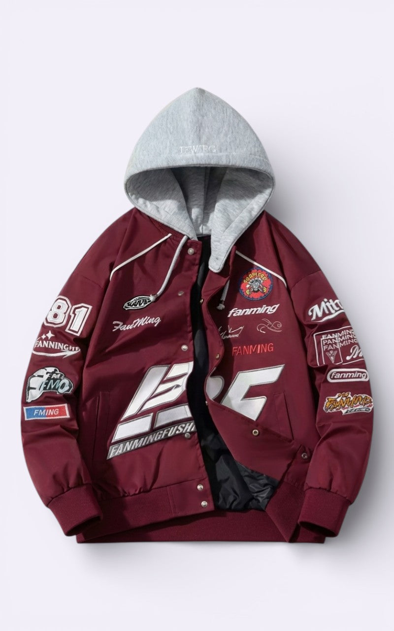 Embroidered Varsity Hooded Jacket