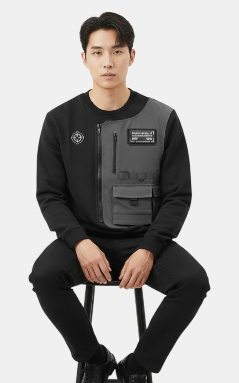 Black Utility Techwear Long Sleeve Tee