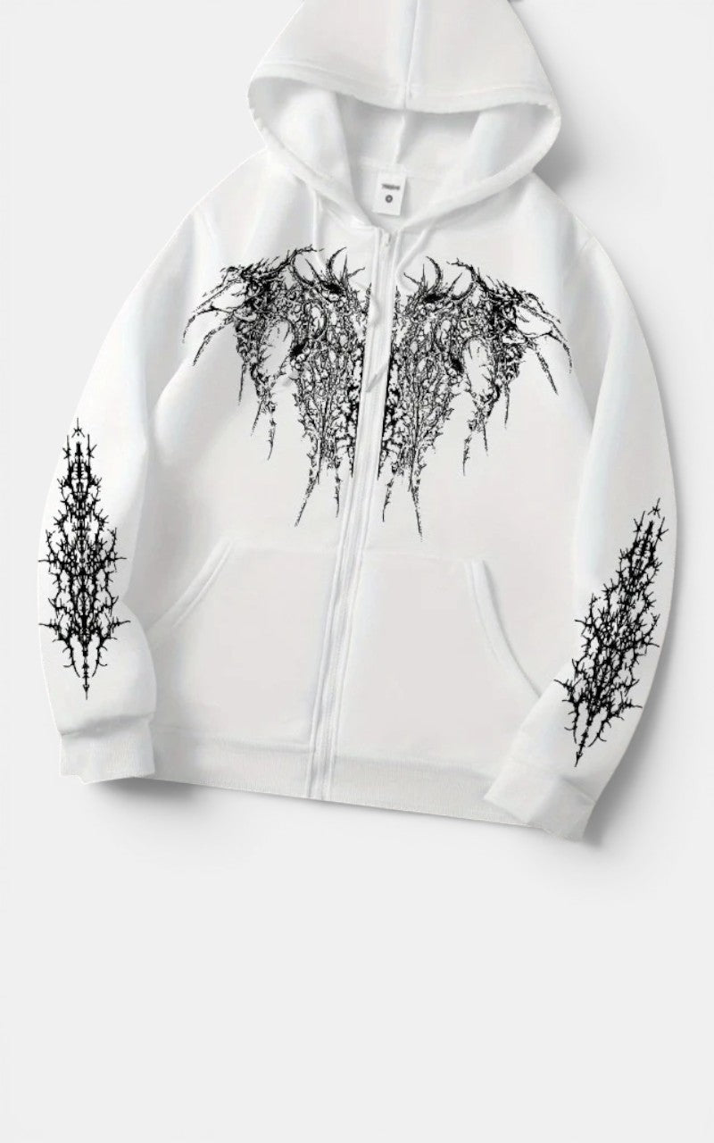 Gothic Dark Print Zip Hoodie