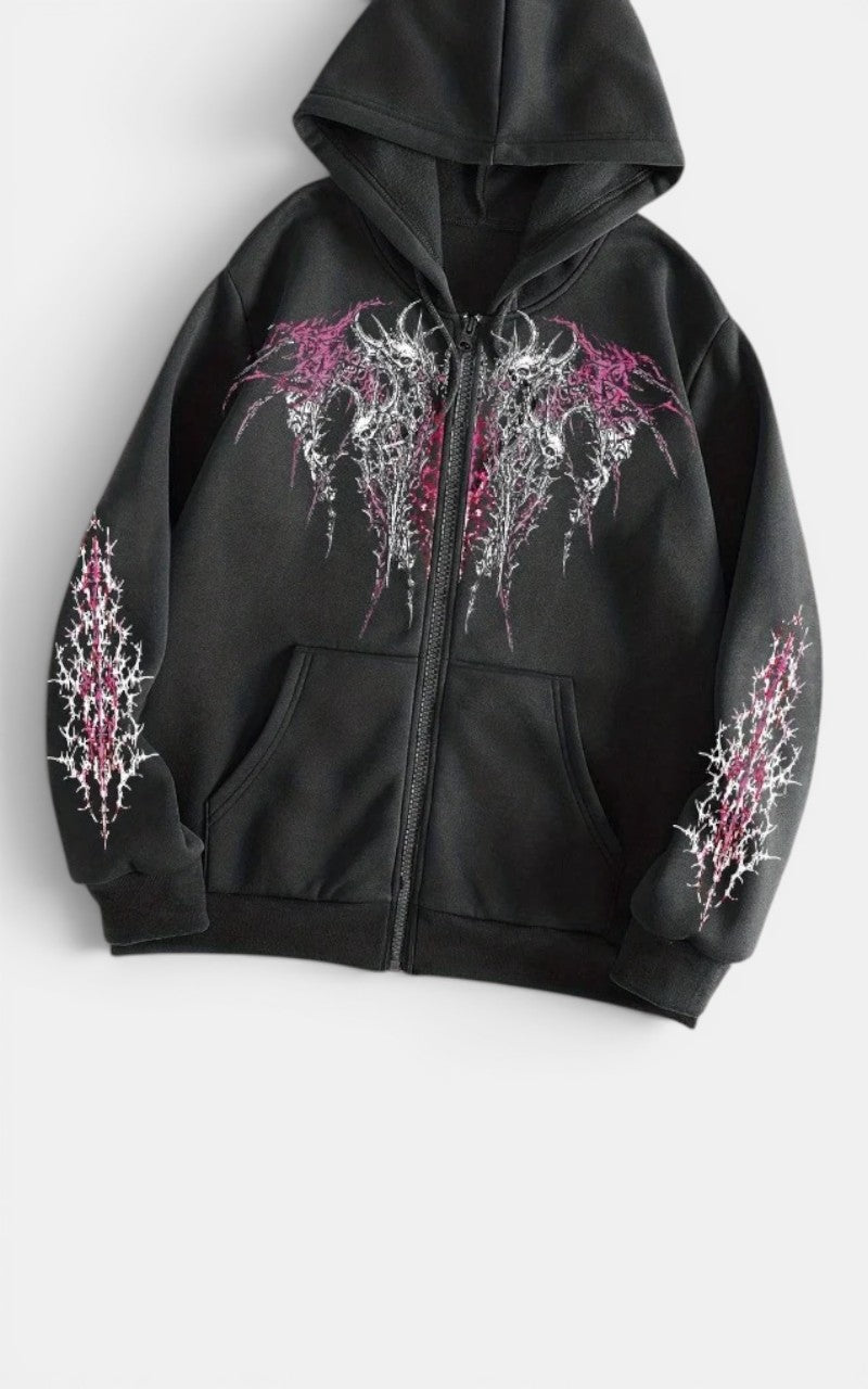 Gothic Dark Print Zip Hoodie
