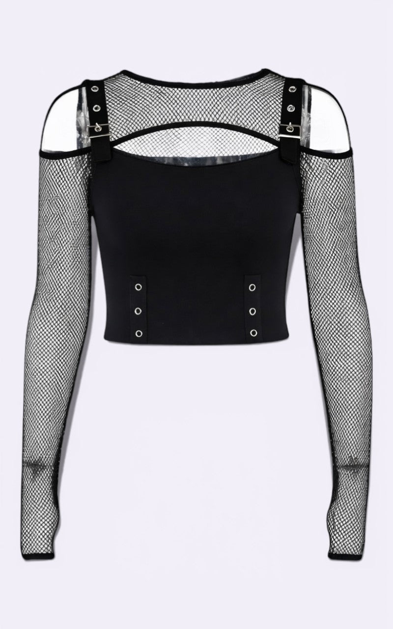 Gothic Fishnet Patchwork Crop Top