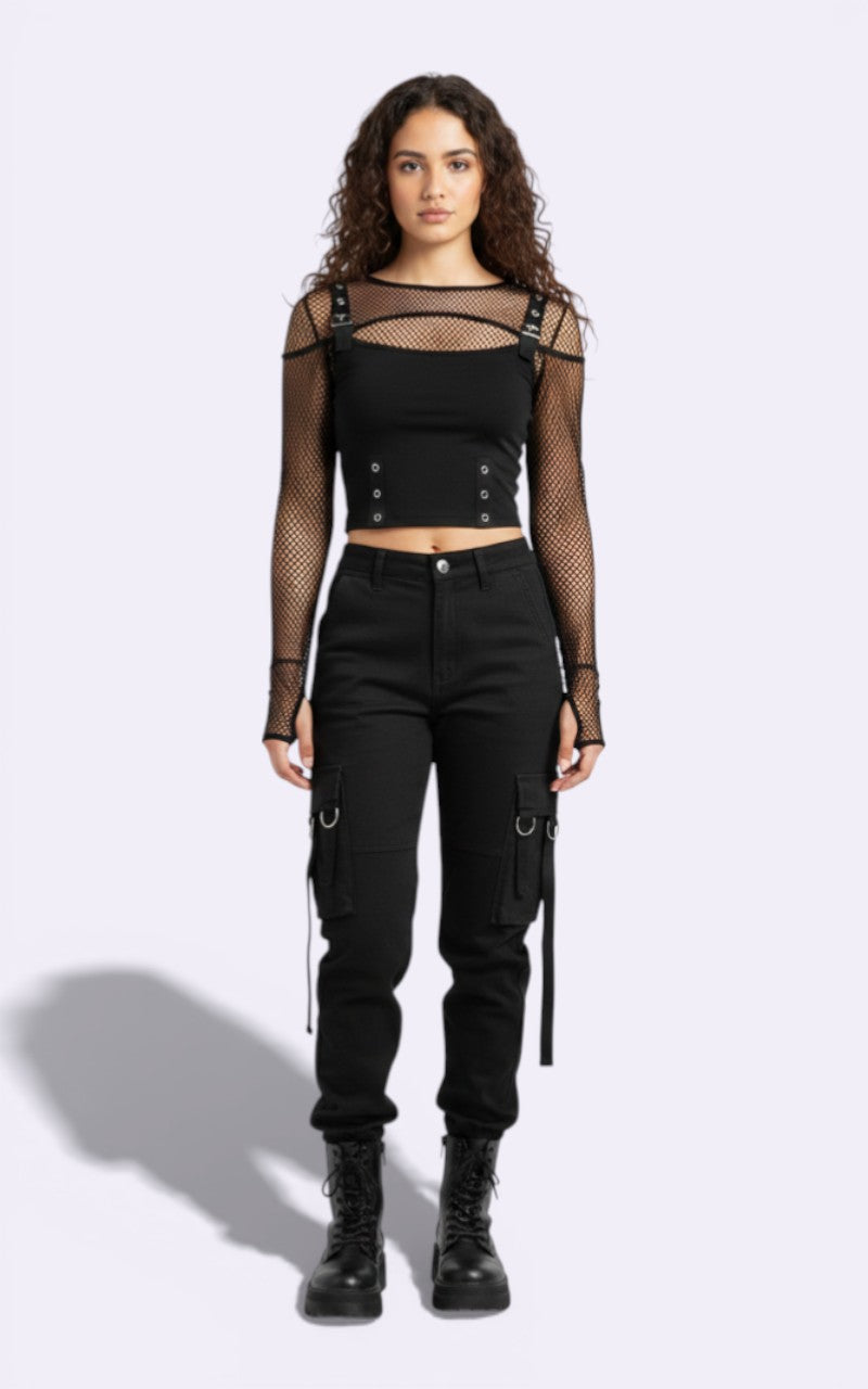 Gothic Fishnet Patchwork Crop Top