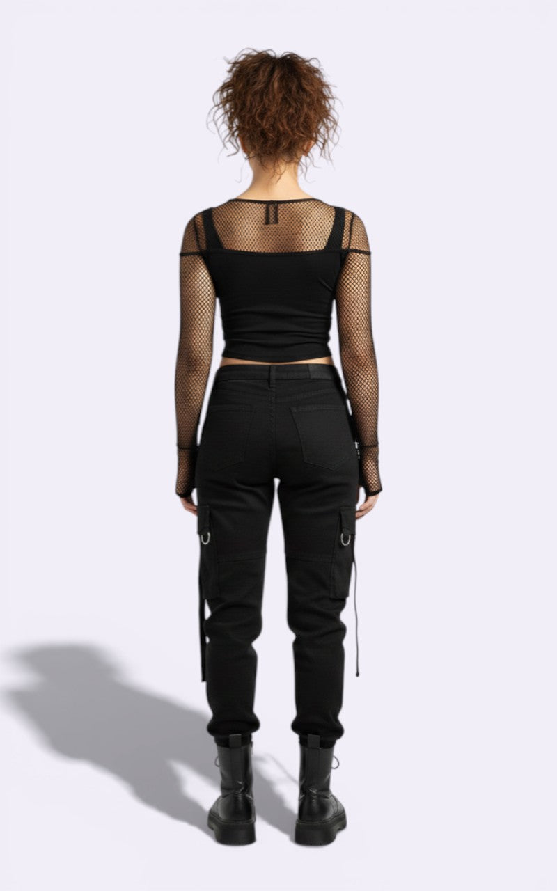 Gothic Fishnet Patchwork Crop Top