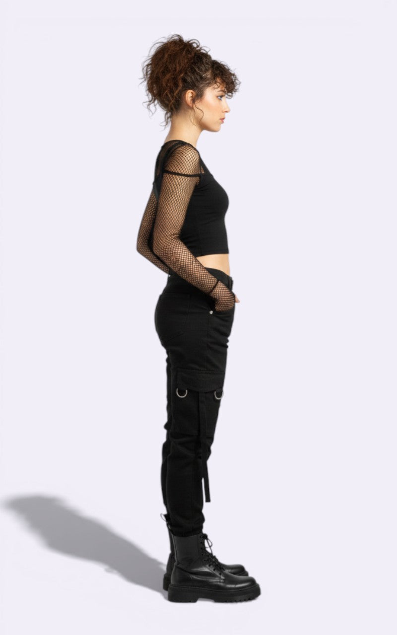 Gothic Fishnet Patchwork Crop Top