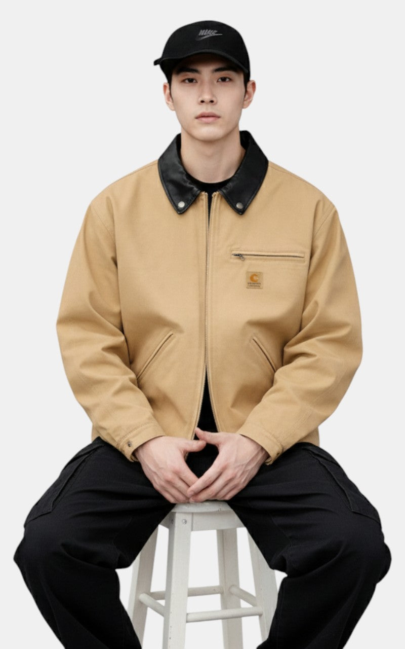 Vintage Splice Leather Collar Cargo Jacket – Cityboy Techwear Streetwear
