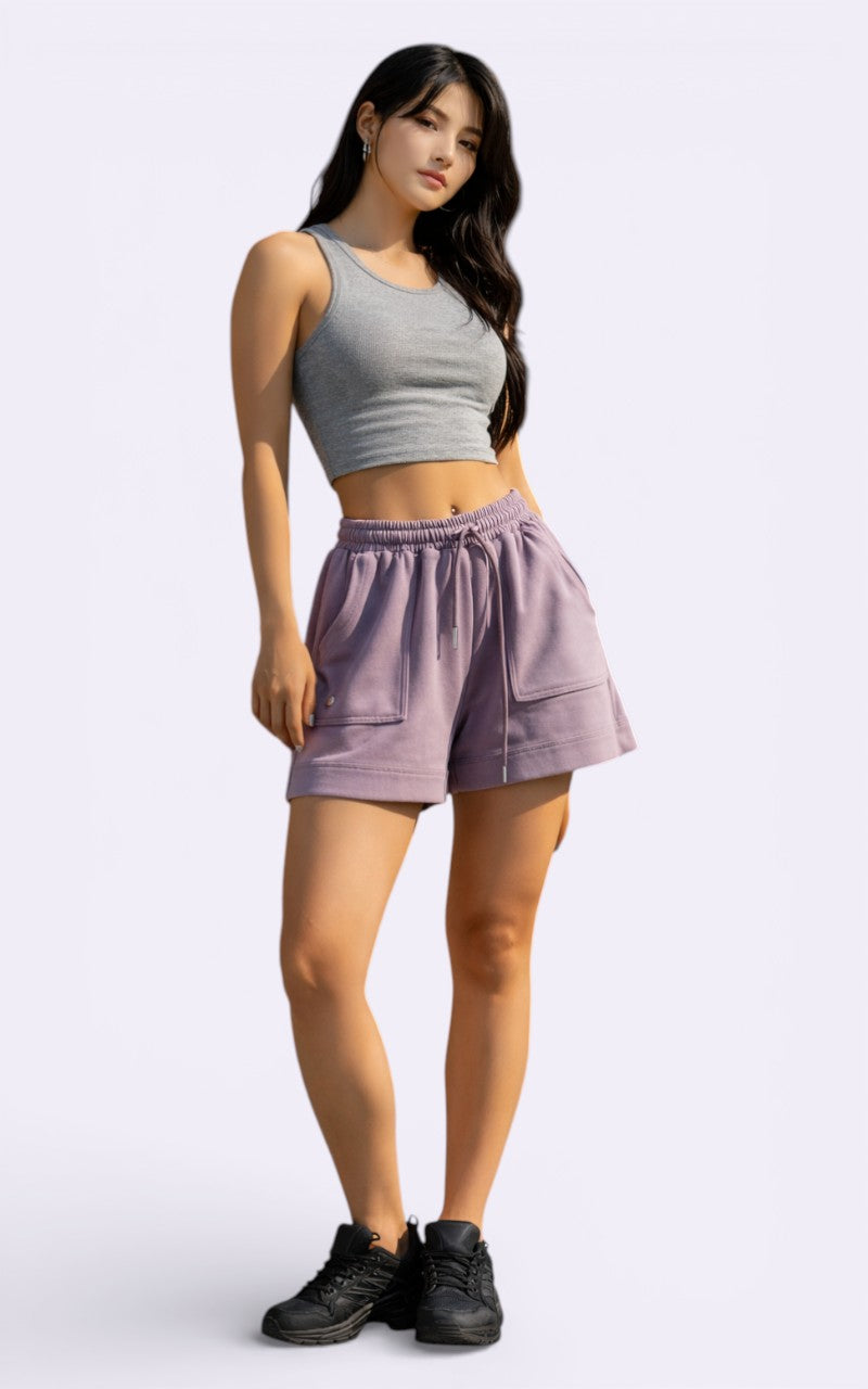 Loose Wide-Leg Drawstring Shorts