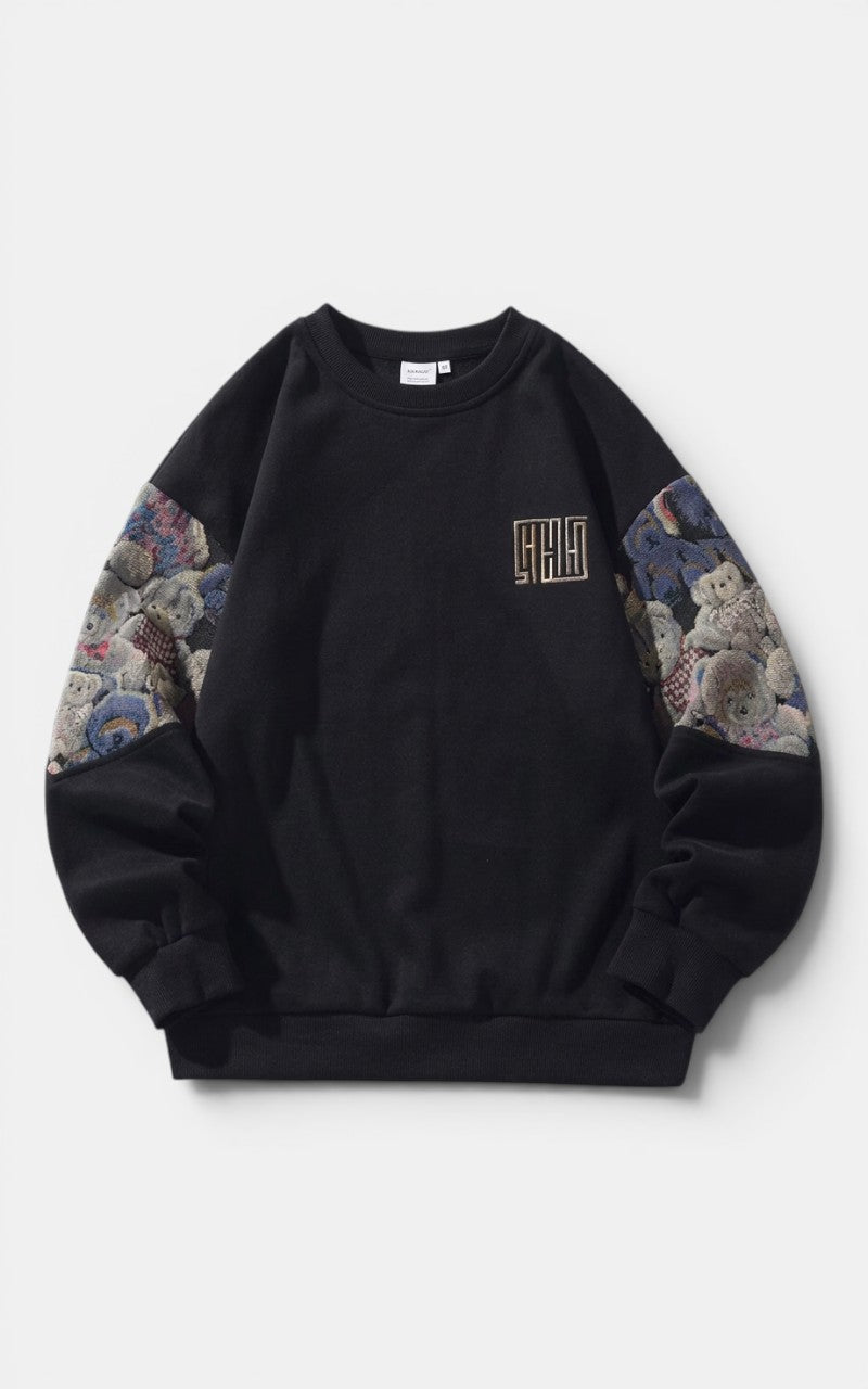 Oversized Bear Patchwork Sweatshirt