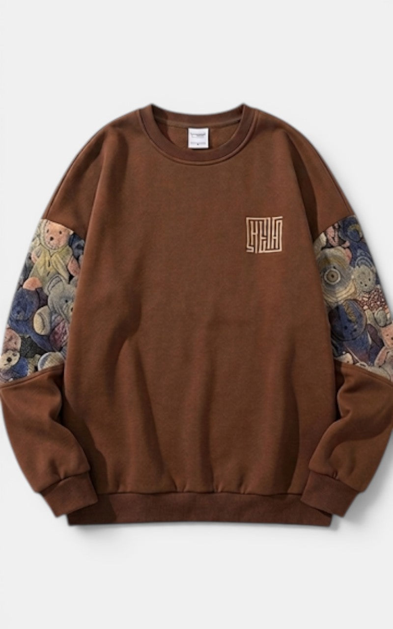 Oversized Bear Patchwork Sweatshirt