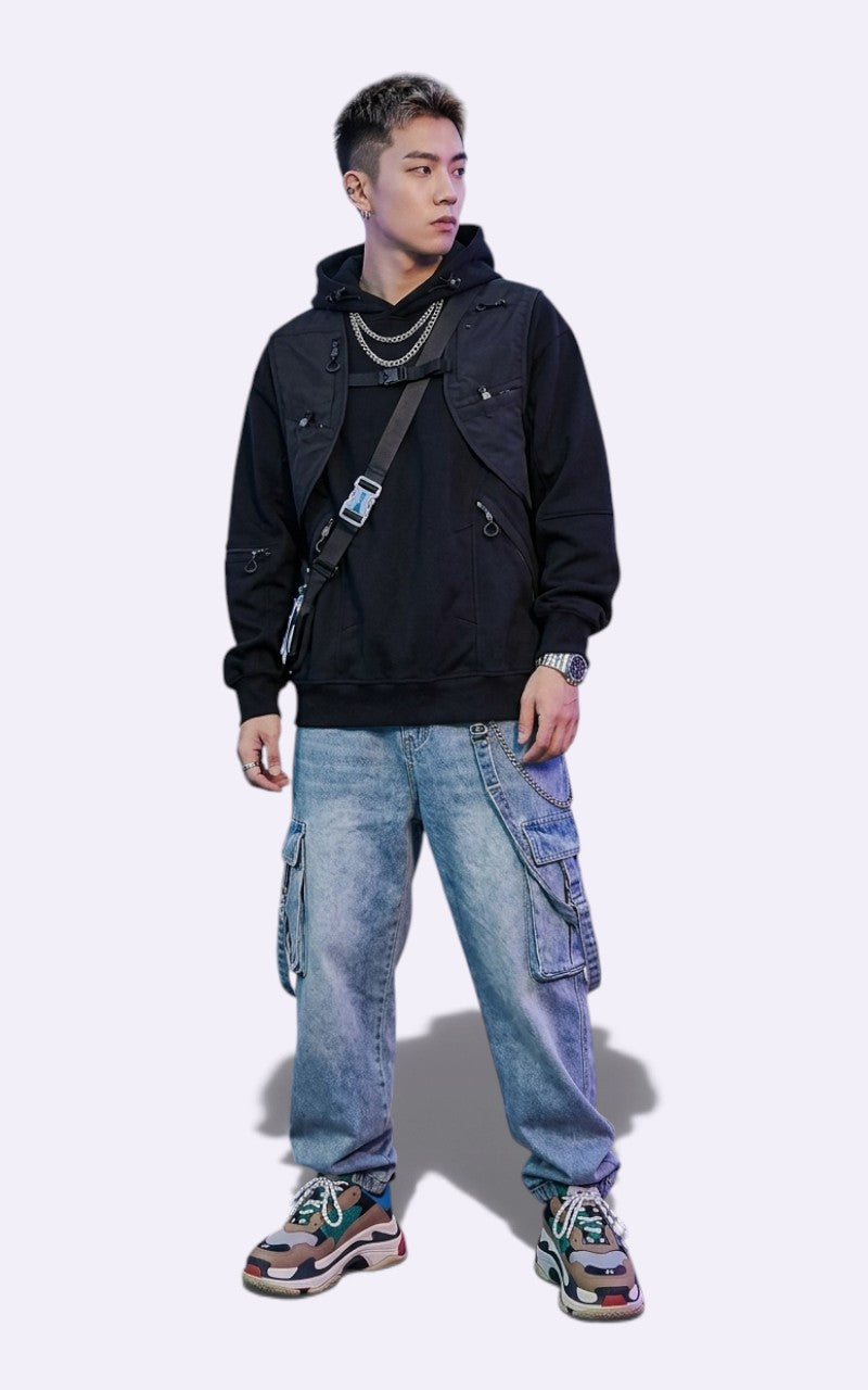 Patchwork Tactical Layered Hoodie