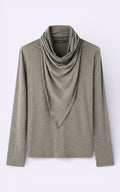 Pile Collar Ruffle-Edge Long Sleeve Tee