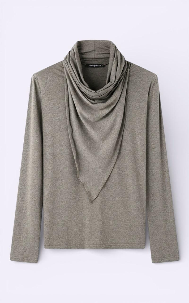Pile Collar Ruffle-Edge Long Sleeve Tee