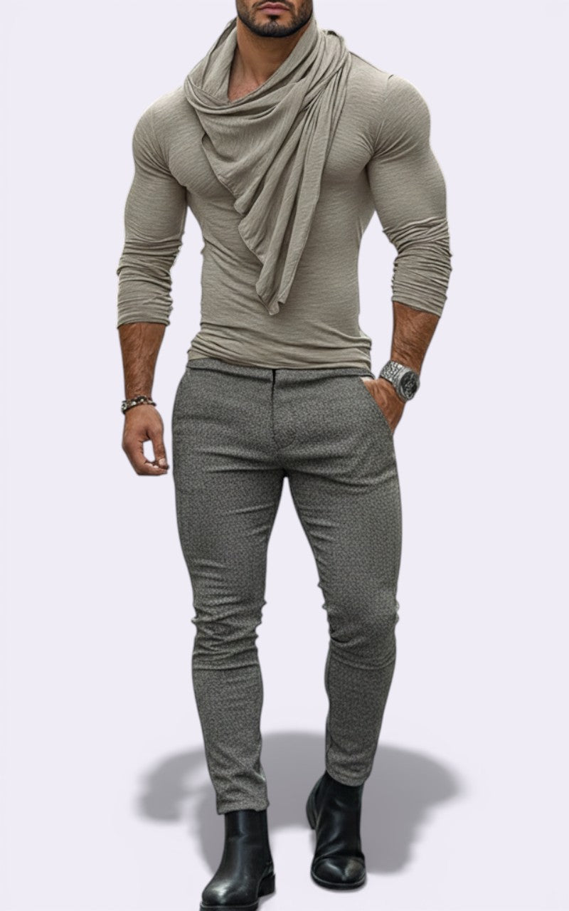 Pile Collar Ruffle-Edge Long Sleeve Tee