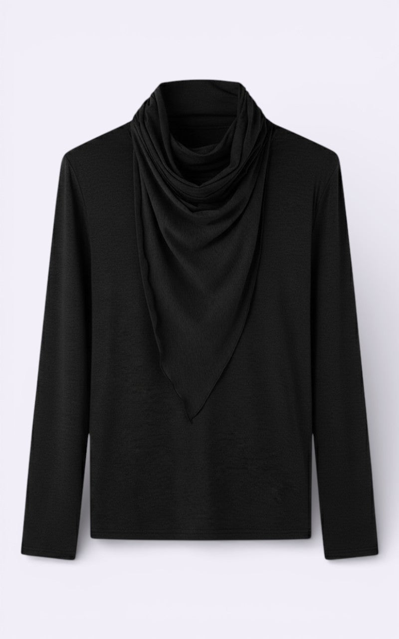 Pile Collar Ruffle-Edge Long Sleeve Tee