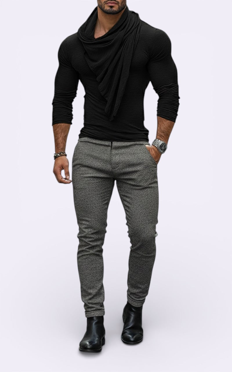 Pile Collar Ruffle-Edge Long Sleeve Tee