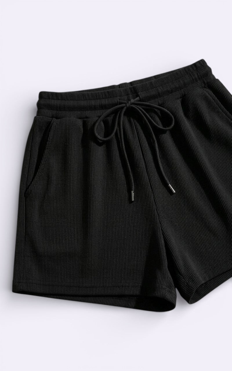 Ribbed Drawstring Casual Shorts