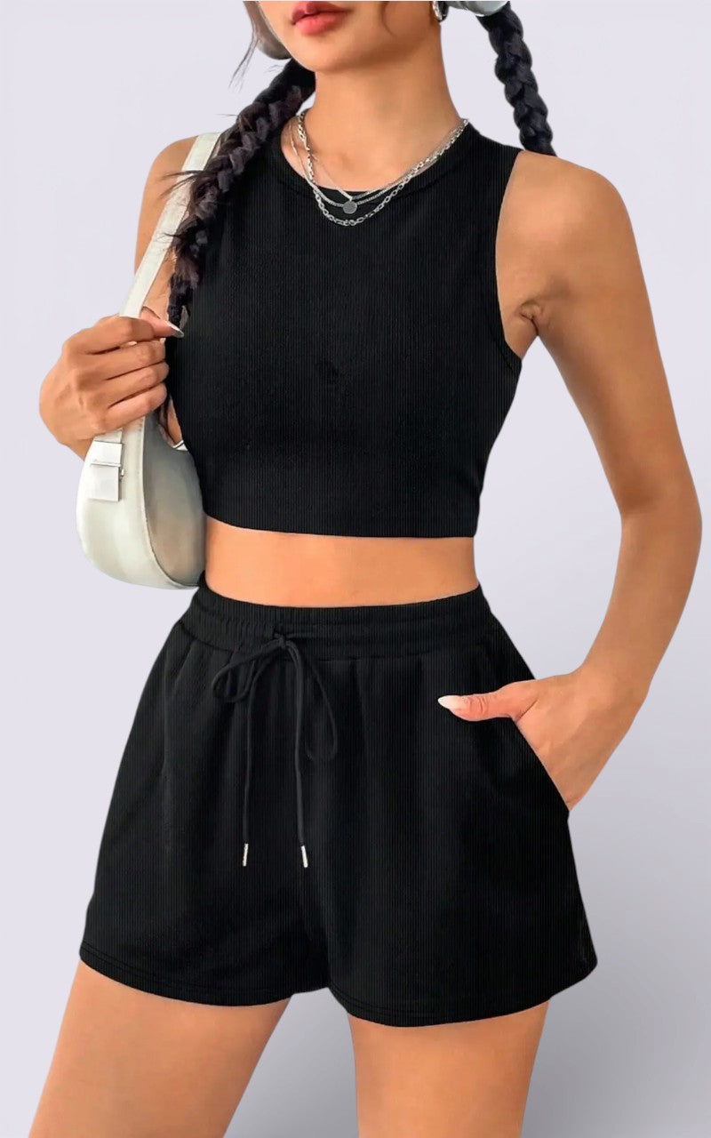 Ribbed Drawstring Casual Shorts