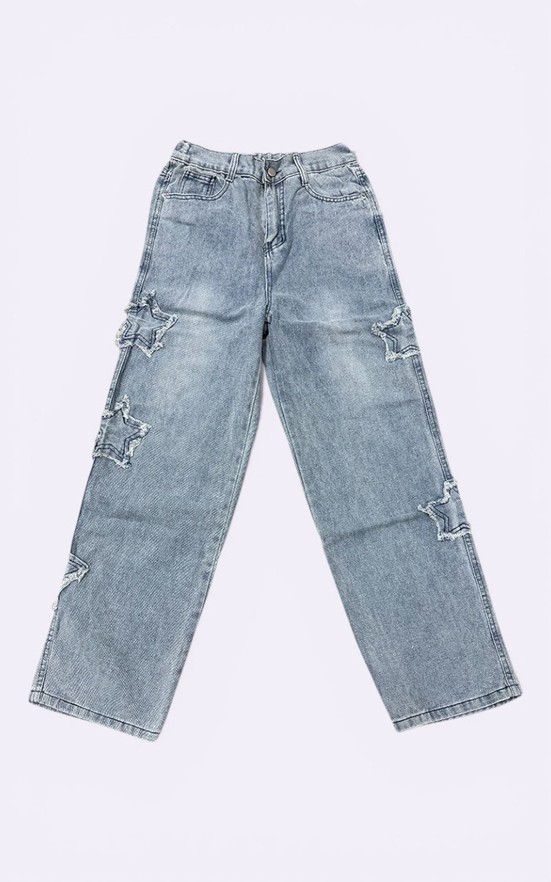 Star Embroidery Wide-Leg Jeans