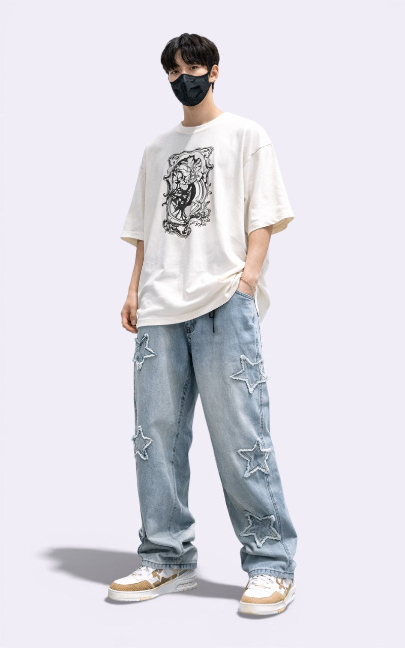 Star Embroidery Wide-Leg Jeans