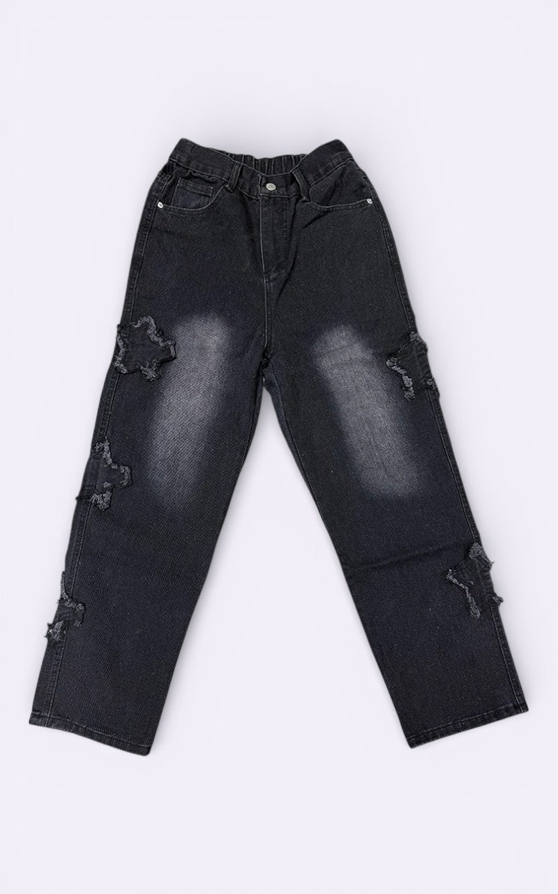Star Embroidery Wide-Leg Jeans