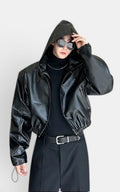 Techwear Hooded Leather Jacket