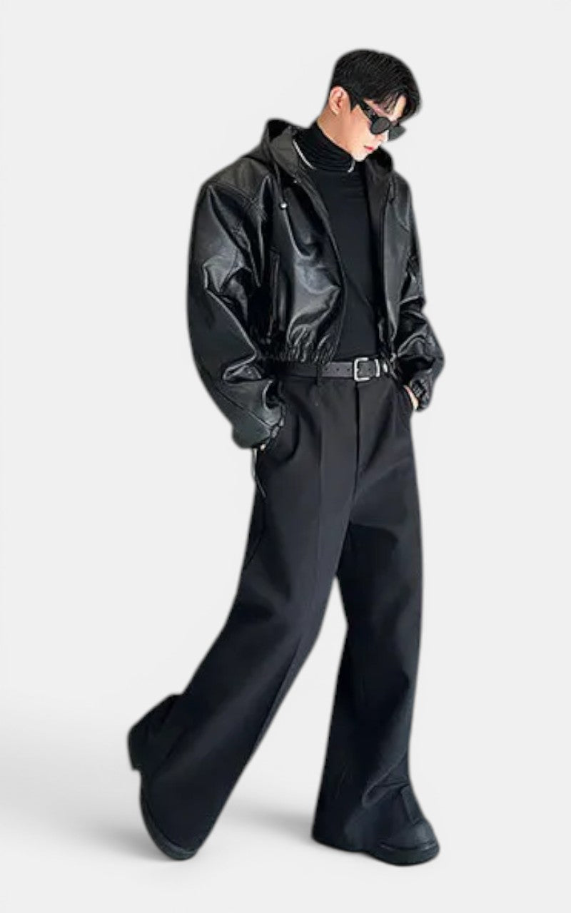 Techwear Hooded Leather Jacket