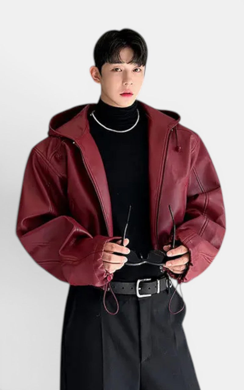 Techwear Hooded Leather Jacket