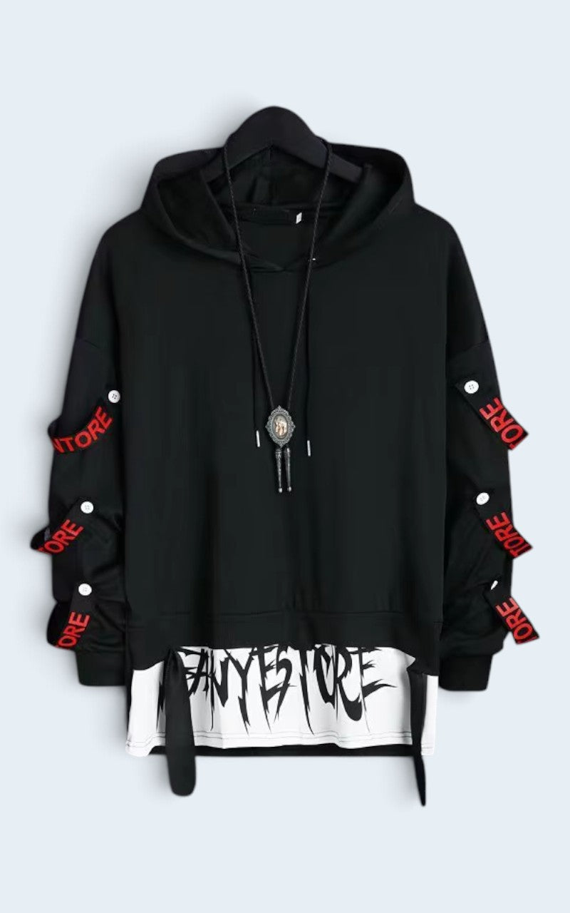 Techwear Ribbon Patchwork Hoodie