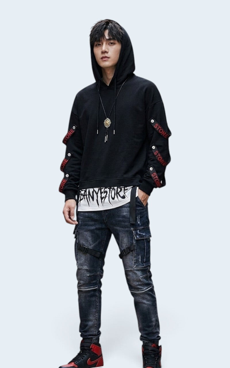 Techwear Ribbon Patchwork Hoodie