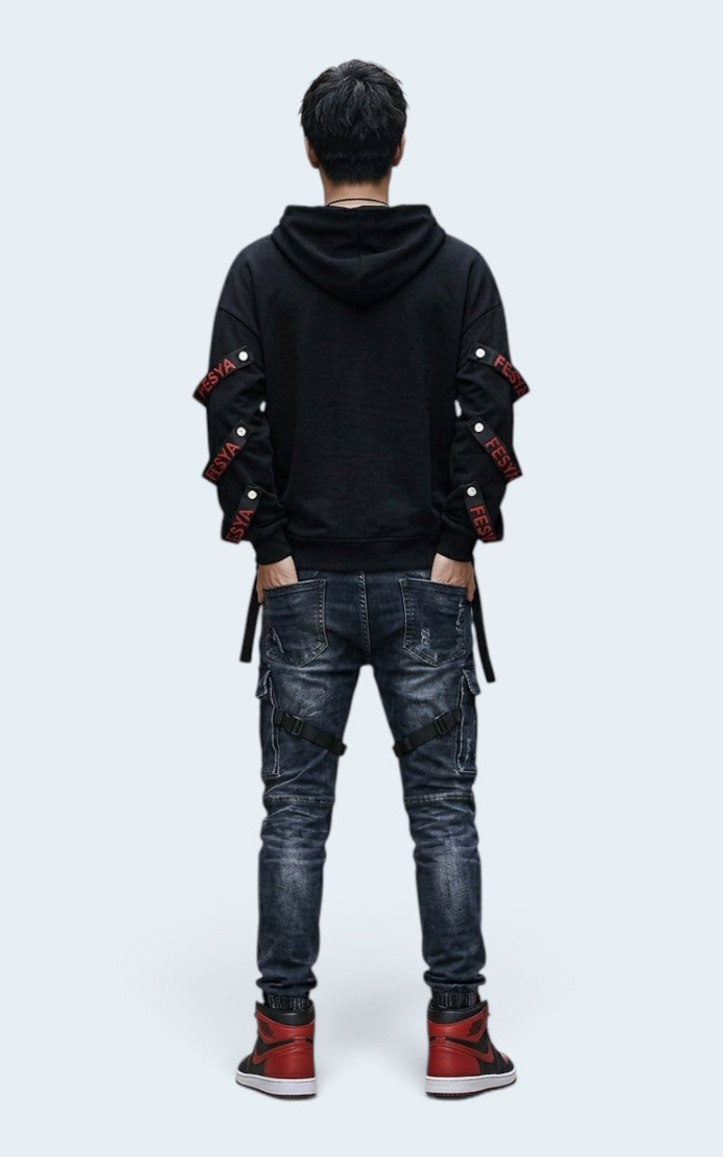Techwear Ribbon Patchwork Hoodie