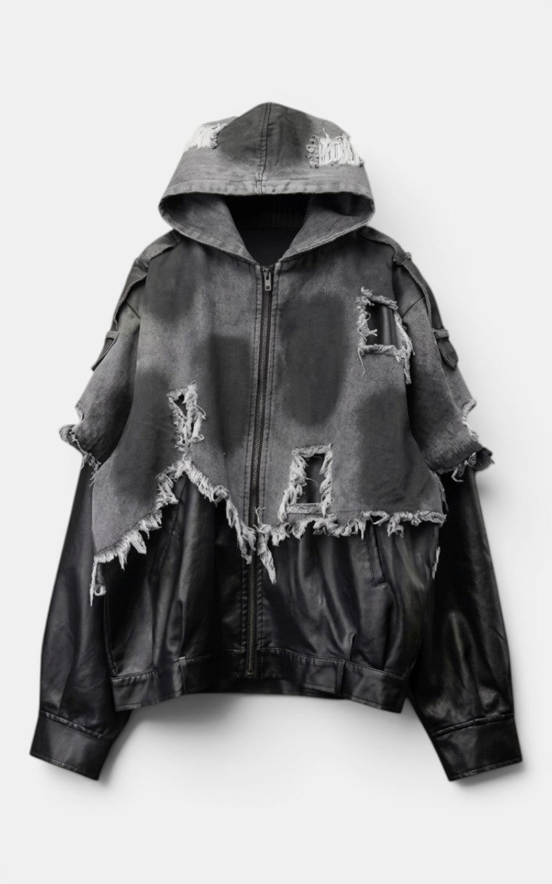 Techwear Ripped Leather Jacket
