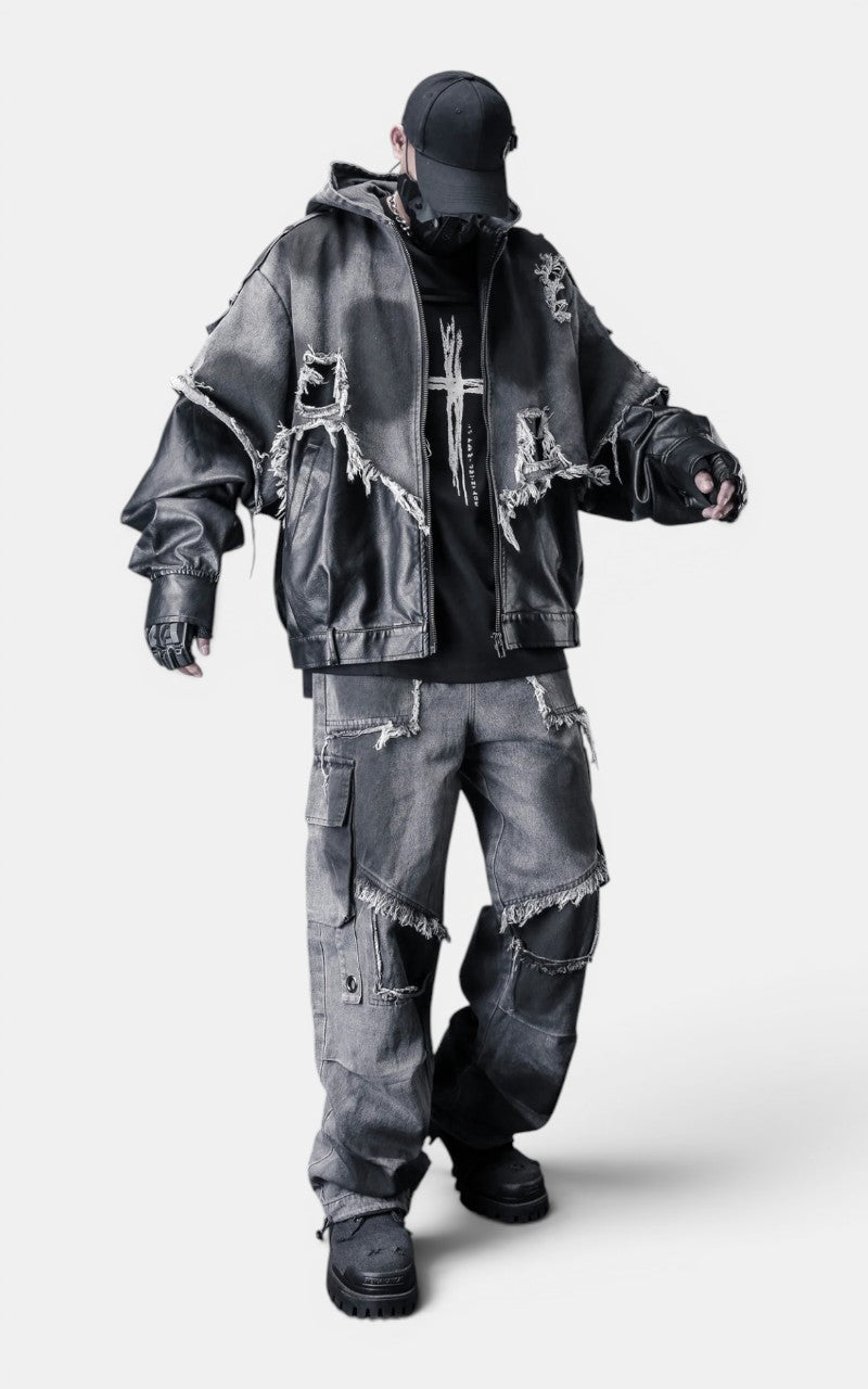 Techwear Ripped Leather Jacket