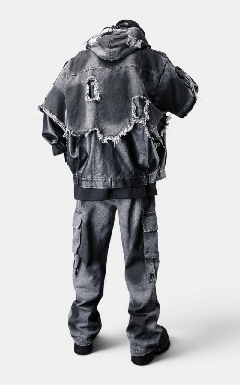 Techwear Ripped Leather Jacket