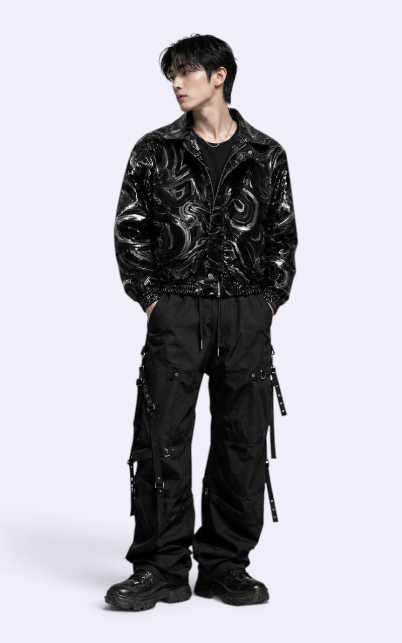 Techwear jacket with marble pattern