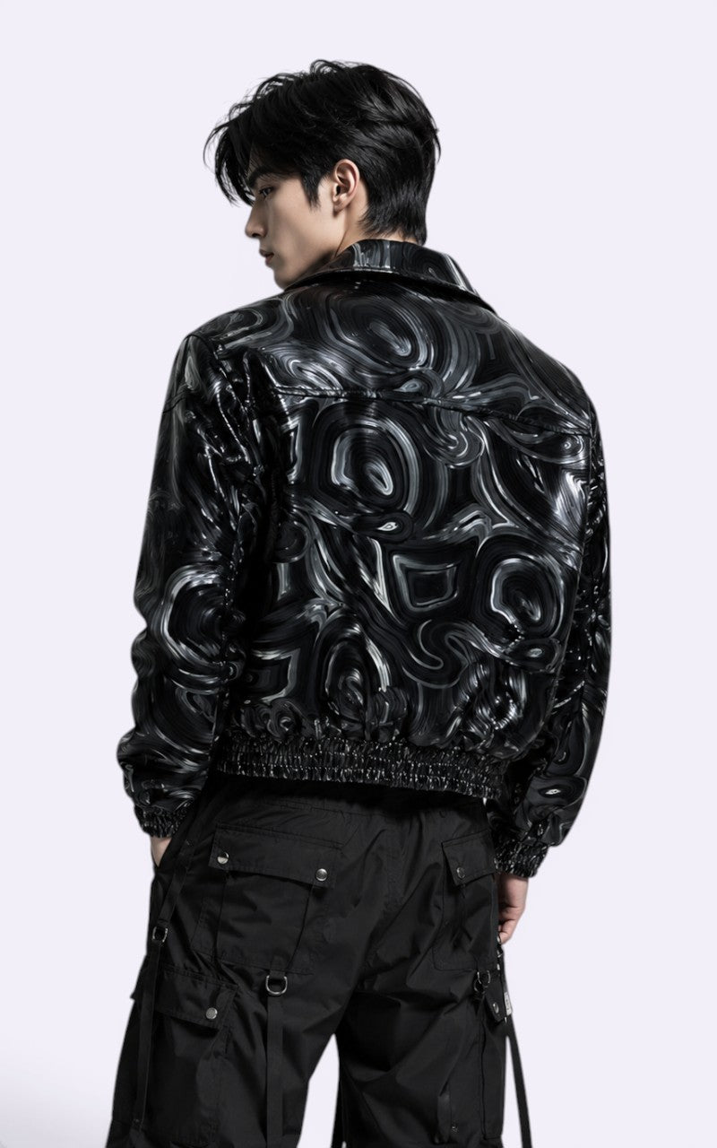 Techwear jacket with marble pattern